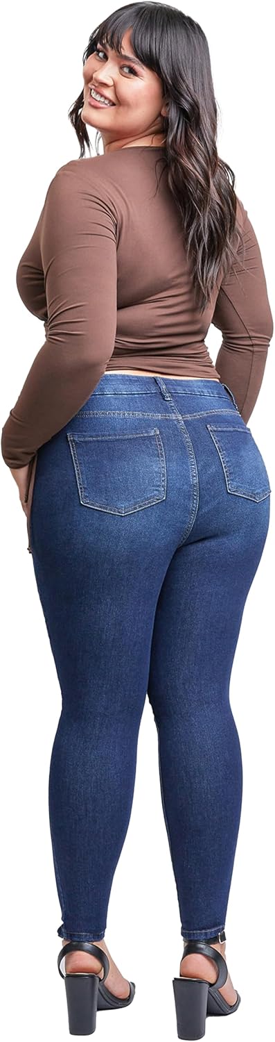 YMI Womens YMI Womens Curvy Fit 1-Button Tailored Wannabettabutt High Rise Skinny Jean Made with Recycled Fibers - Image 4