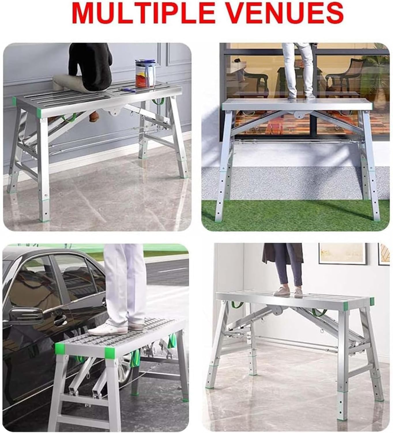 Piattaforma di Lavoro con Scala ad Altezza Regolabile con Portata di 400 kg, Multiuso, Pieghevole, con Struttura in Acciaio al Carbonio (160 cm/5,2 Piedi)