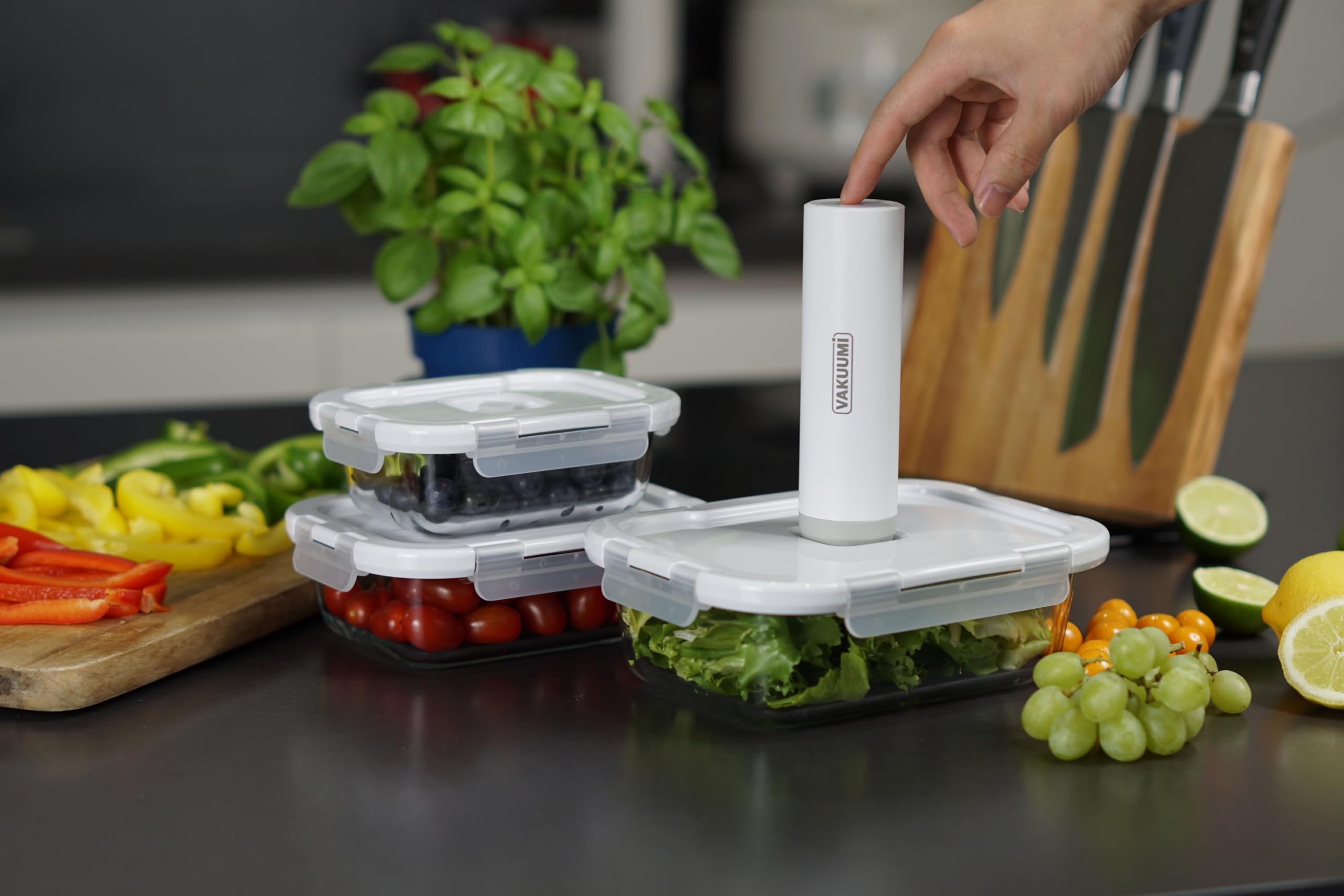 Vakuumbehälter mit Pumpe – 6-teiliges Set aus Glas mit wiederaufladbarer Vakuumpumpe – BPA frei, spülmaschinenfest, hitzebeständig & gefriergeeignet inkl. Thermo Lunchbox Tasche
