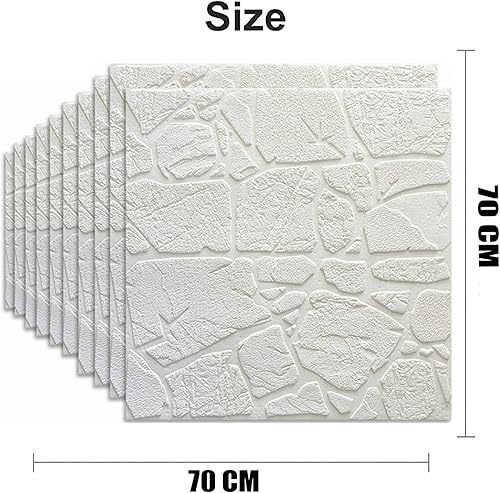 Miniatura 2 de HLCUI Papel pintado de ladrillo 3D autoadhesivo, paquete de 10 unidades, color blanco, 27.6 x 27.6in, moderno, impermeable, con aspecto de piedra,