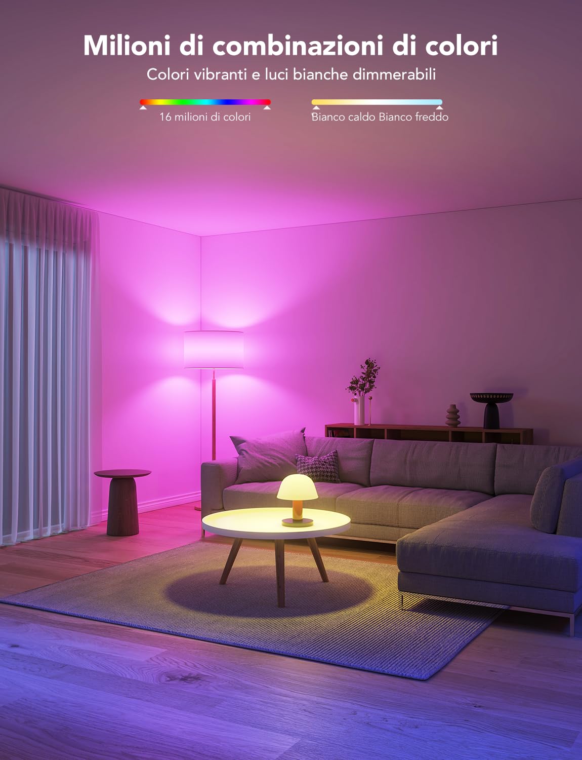 Govee Lampadina Smart E27, 1000 lm, Alexa, RGBWW, Dimmerabile, Wi-Fi e Bluetooth, Smart Bulb 75 W, 54 Scene, 16 Milioni di Colori Fai da te, 1 Pezzi