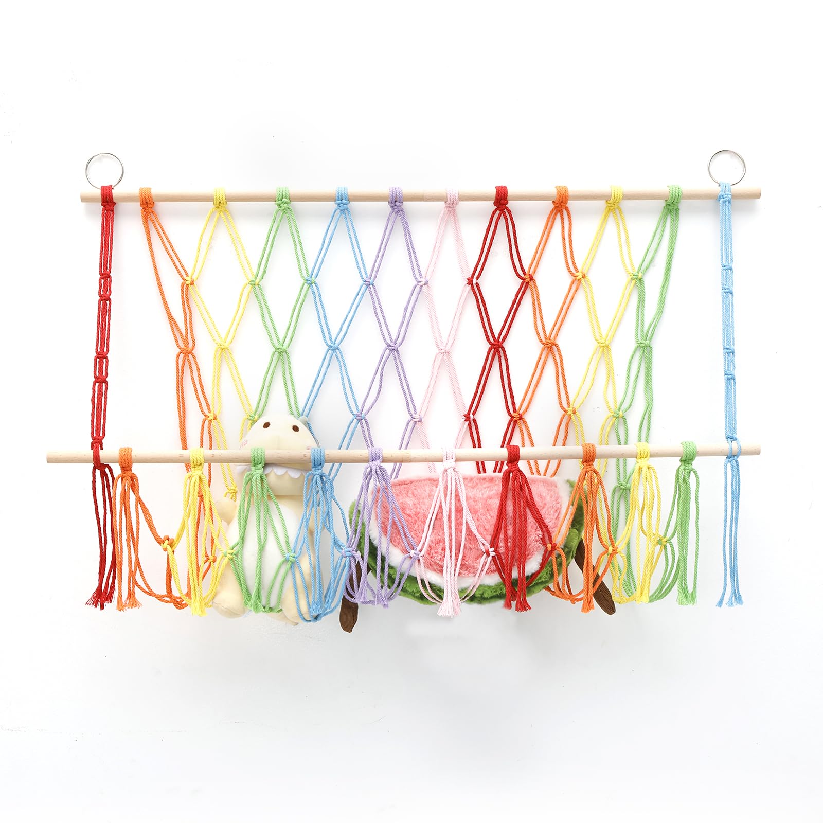 YLMFTNU Stuffed Animal Storage Hammock, Large Capacity Macrame Toy Net, Hanging Stuffed Animals Hammock, Corner Hanging Net for Kindergarten Playroom Bedroom Corner 55x80cm (Colorful)