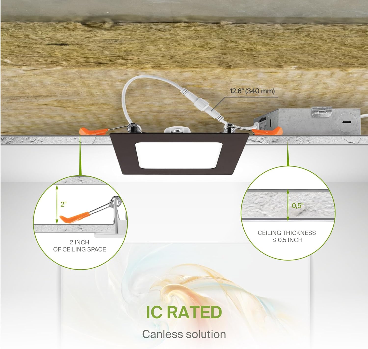 ASD 12 Pack LED Square Recessed Lighting 4 Inch, 5 CCT 2700K-5000K, 12W 50W Eqv, Ultra Thin Dimmable Ceiling Lights with J Box, Canless Wafer Downlight, Slim Panel, UL Energy Star, Oil-Rubbed Bronze