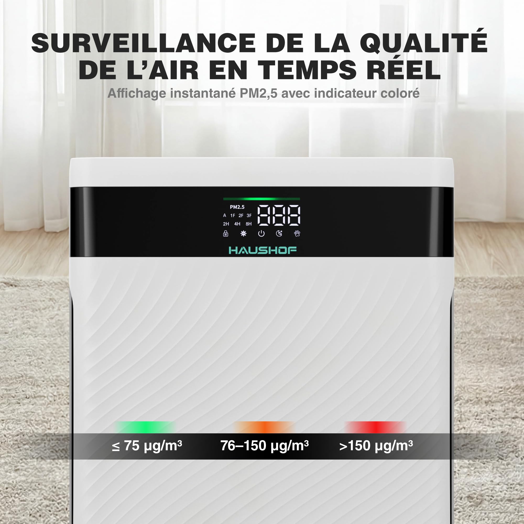 HAUSHOF Purificateur d’Air HEPA H13 CADR 250 m³/h
