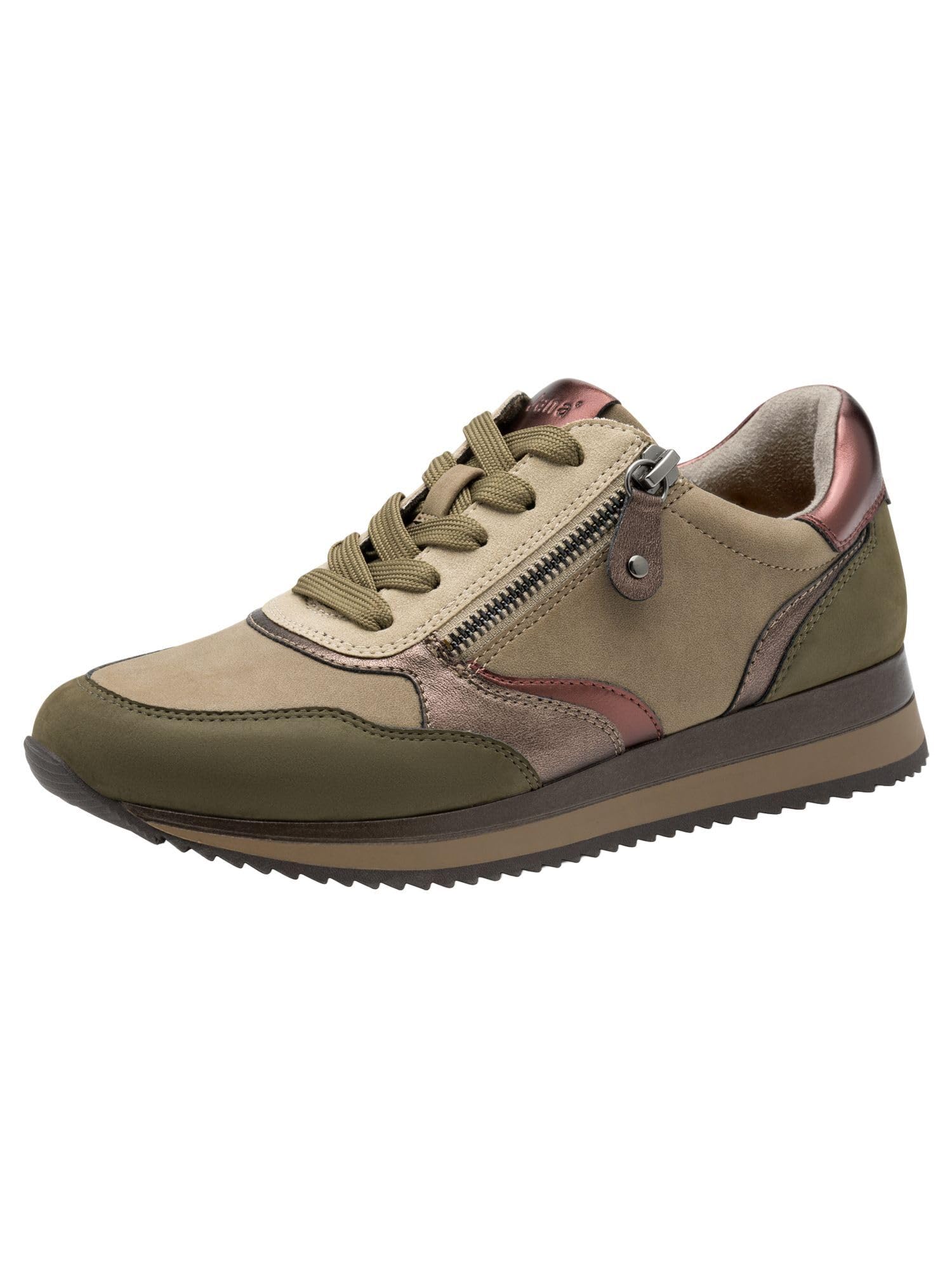 Jana Women’s Flat Sneakers with Zip Vegan, Olive Comb, 6,5 UK