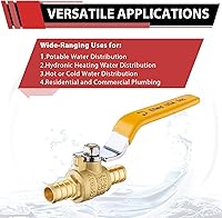 Vista 5 de EFIELD - Válvula de bola de cierre de puerto completo de latón Pex de 1/2 pulgada, nivel amarillo, certificado cUPC, (VALVE007-2PCS)
