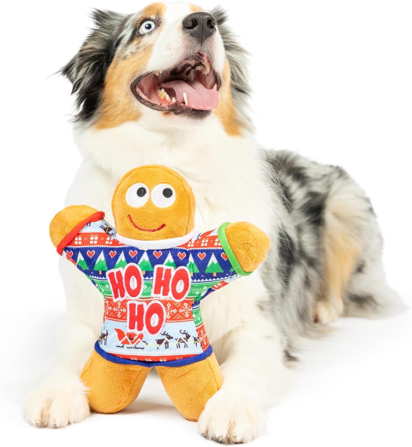 Huxley & Kent Christmas Holiday Ruff & Dog Toy Bundle | Large Buffalo Check Ruff and Large Ugly Sweater G-Man Plush Dog Toy | Large Plush Dog Toy and Large Stretchable Neckwear for Dogs