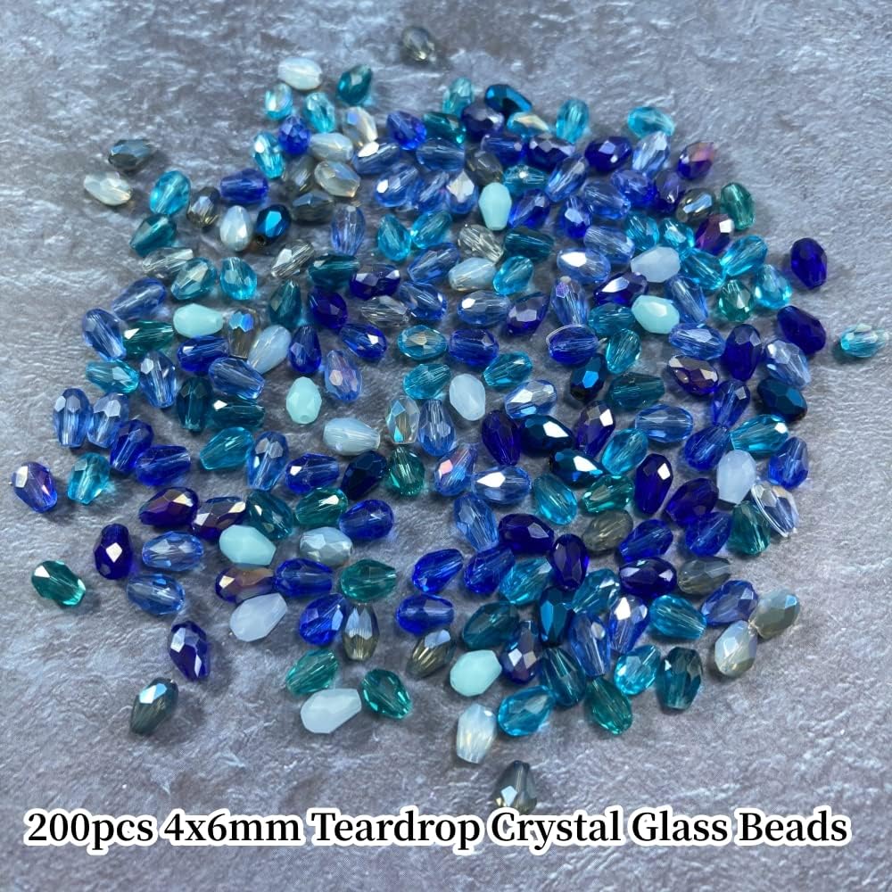 200pcs Teardrop Crystal Glass Beads 4x6mm Vertical Hole Faceted Glass Teardrop Spacer Beads for Bracelets Necklace Earring DIY Jewelry Making Craft(Blue Series) - Image 2