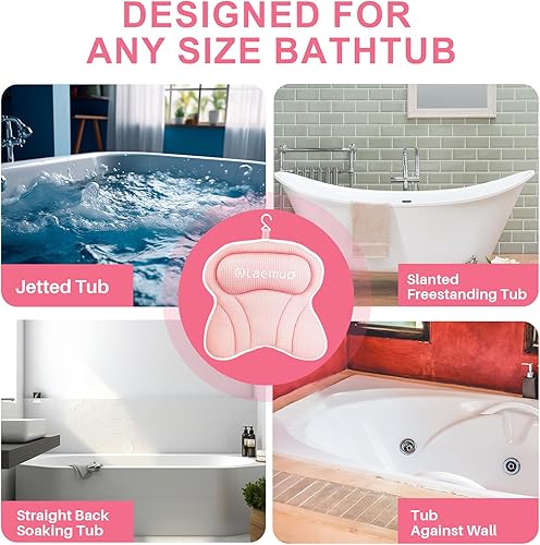 Miniatura 6 de Almohadas de baño para bañera, almohada de baño de lujo, cómoda almohada de bañera para bañera para cabeza y cuello con ventosas antideslizantes
