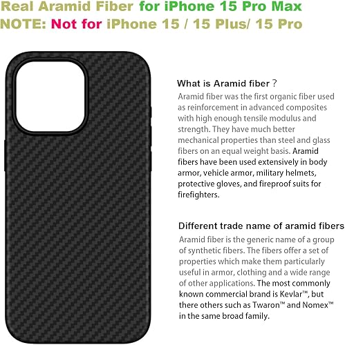 Miniatura 2 de lopie Funda diseñada para iPhone 15 Pro Max, cubierta dura de fibra de aramida real con acabado de fibra de carbono, protección contra caídas de