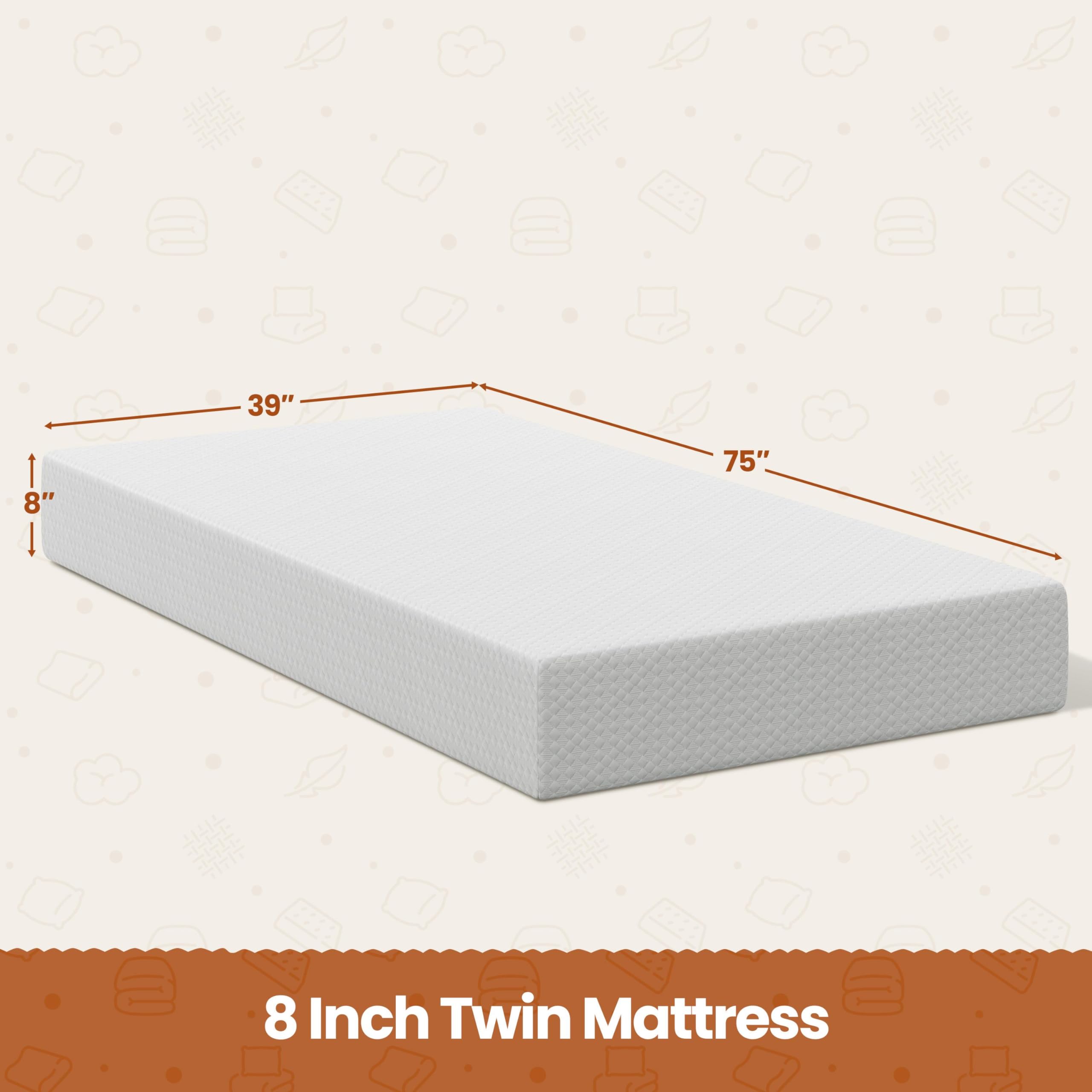 Yaheetech Twin Size Mattress 8 Inch- 3 Foam Layer Cooling Gel Memory Foam Mattresses, Green Tea for Fresher Sleep, Medium Firm, CertiPUR-US Certified,Twin Mattress in a Box — view 2