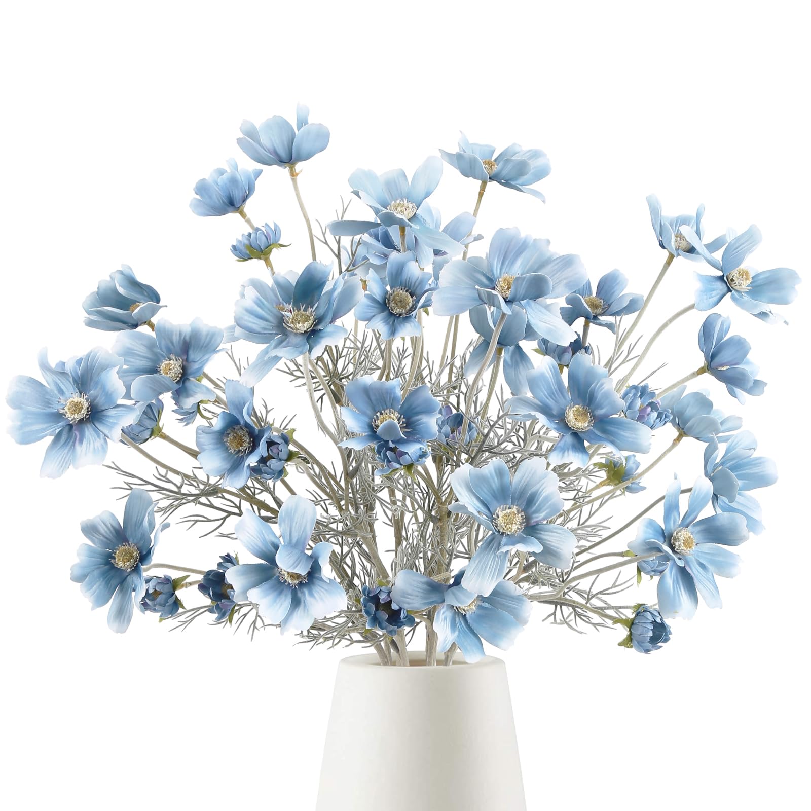 Fqueelvys 6PCS Dusty Blue Cosmos Silk Flowers