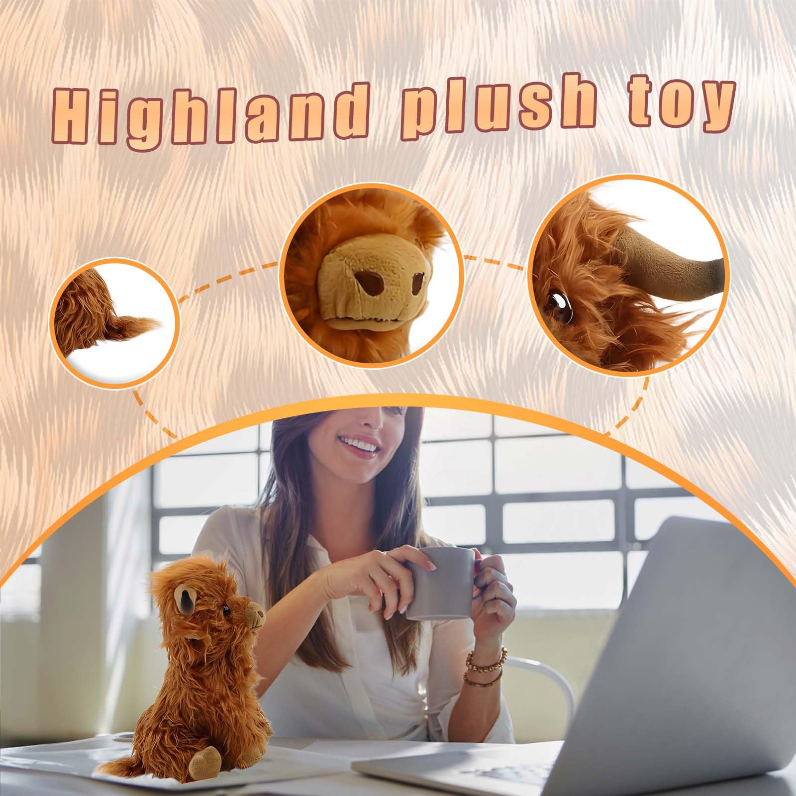 aieieii 1 Pc Highland Cow Soft Toy, 25cm Highland Cow Plush Soft and Cute Plush Doll Toy - Image 3
