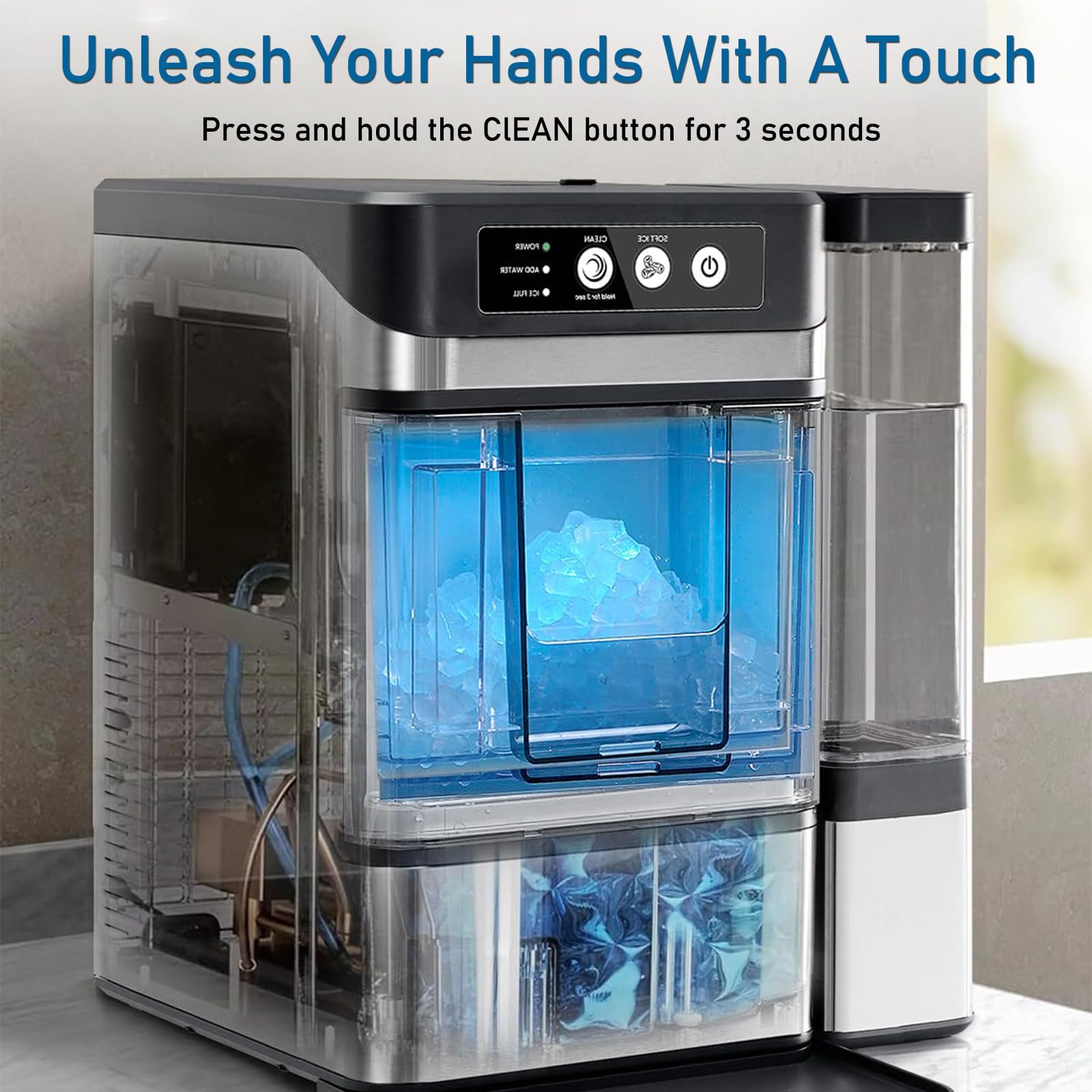 DUXMM Chewable Pellet Ice Machine,Large Capacity Ice Makers Countertop Rapid Ice Release in 6-8Mins,with Side Water Tank,38 Lbs in 24 Hours,Self-Cleaning,Suitable for Party,Kitchen,Office on Fridge.com