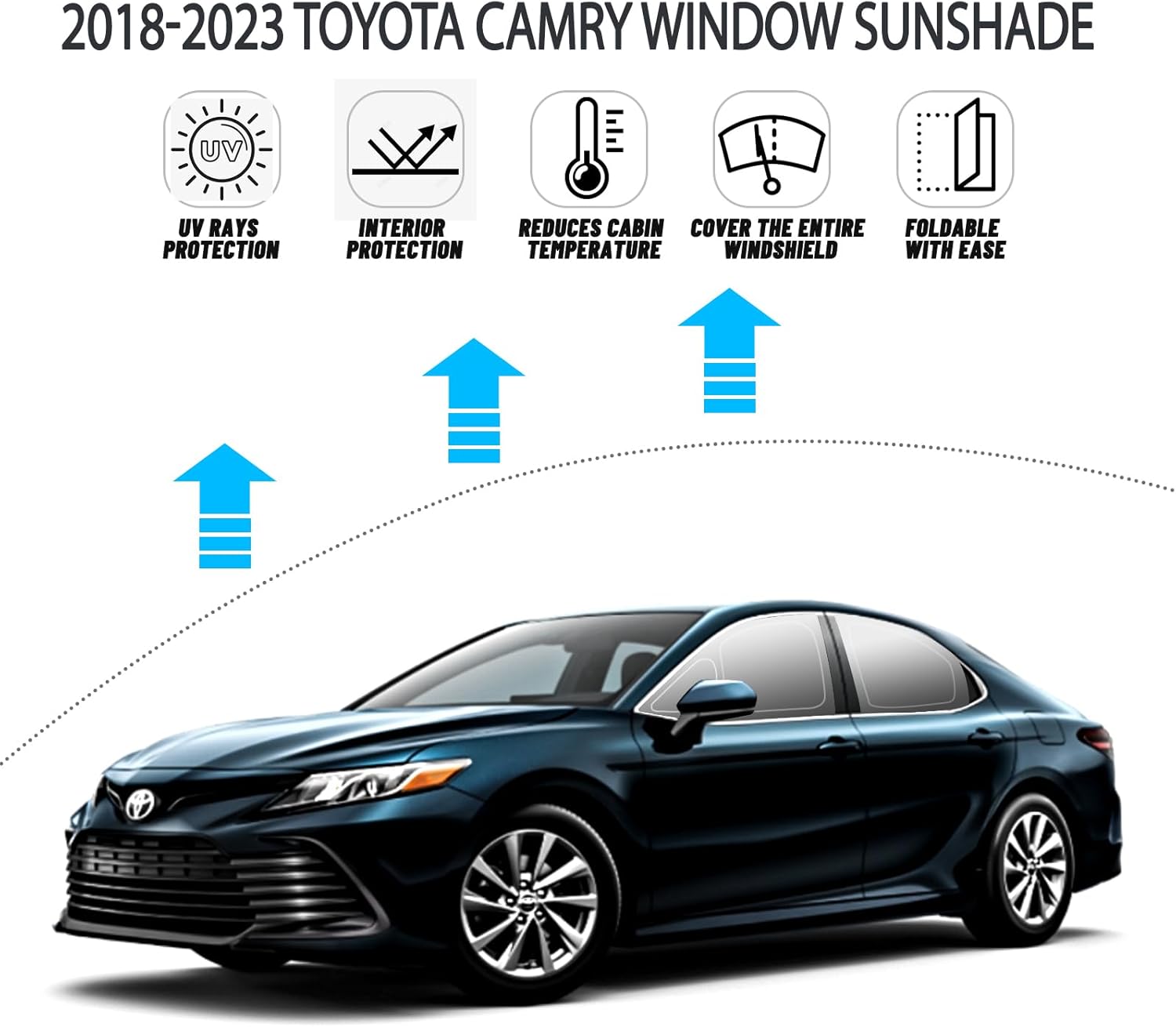 D-Lumina Rear ＆ Side Window Sun Shade for 2018 2019 2020 2021 2022 2023 2024 Toyo-ta Camry Accessories, Windshield Sunshade Sun Visor Protector Blocks UV Rays Heat, Foldable 2 Layers 210T Material Silver & Black-Fit 2018-2024 Toyota Camry