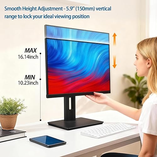 Miniatura 5 de Versión 2026 Soporte ergonómico para monitor VESA, ajuste de altura de resorte de 5.91 pulgadas, base sin herramientas, giratorio, inclinación y