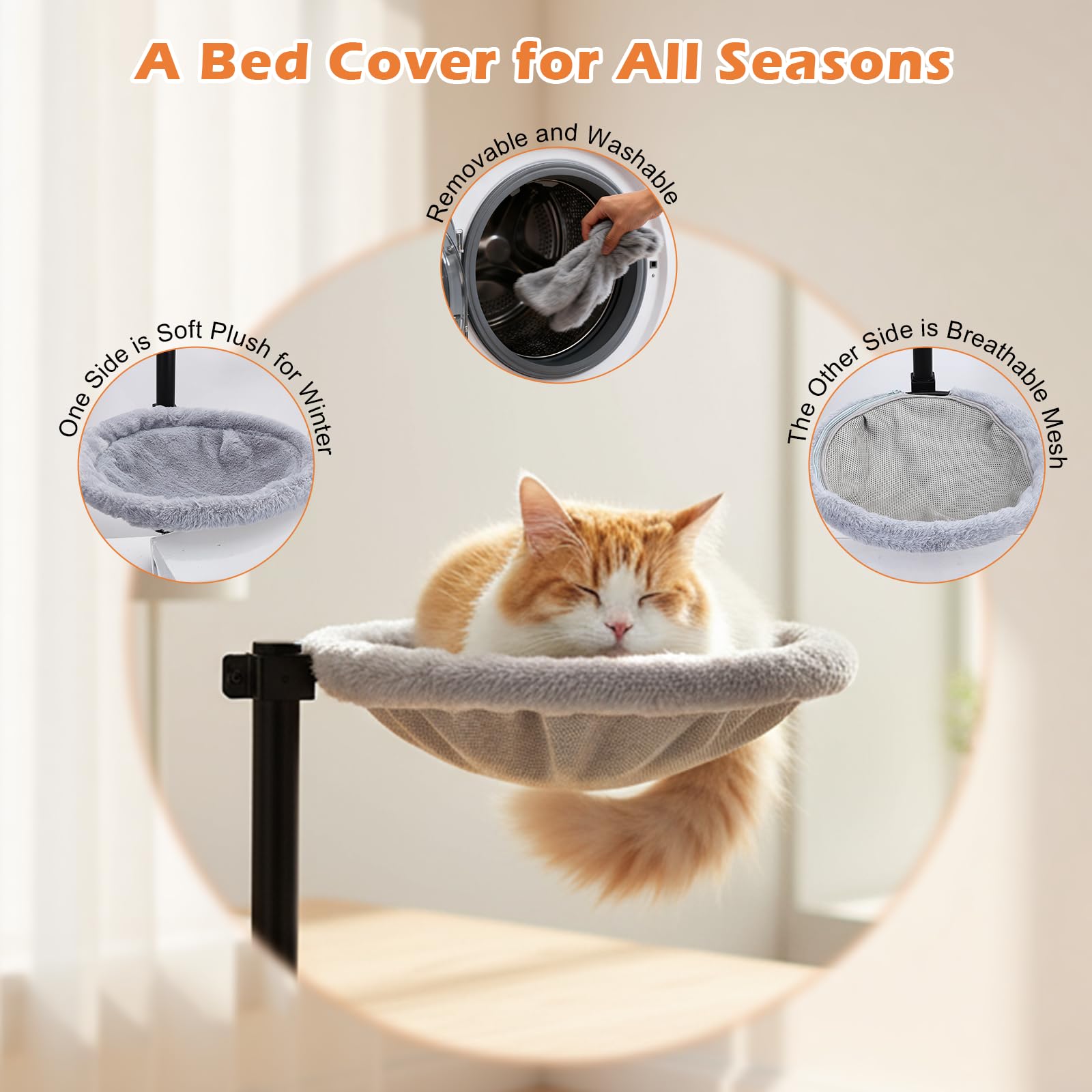 lit pour chat de bureau, panier chat pivotant à 360° et réglable en hauteur,hamac doux pour chat avec 2 housses lavables,Idéal pour dormir la maison ou au bureau, utilisable en toutes saisons