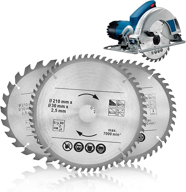 Circular Saw Blade, Wood Cutters 3 Pcs Circular Wood Saw Blade TCT Saw Blade Finishing Saws Blade Compound Mitre Saw Blade 24T48T60T Chop Saw Blades  Thin kerf, Hard Alloy Steel, Max RPM 7000