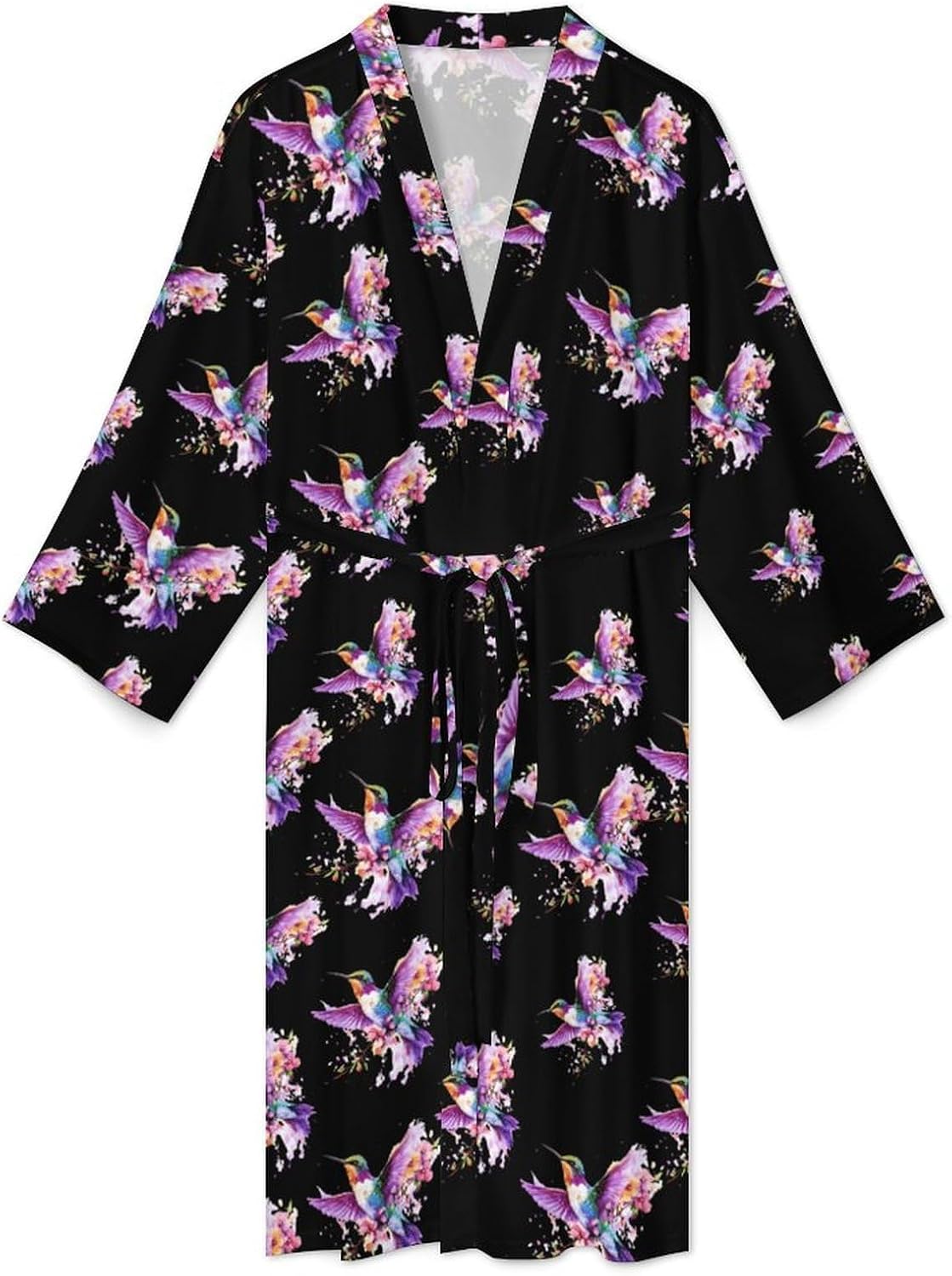 Colorful Hummingbird with Flower Mens Robe Long Bathrobe for Women Bath Robes Lightweight Soft Printed Sleepwear