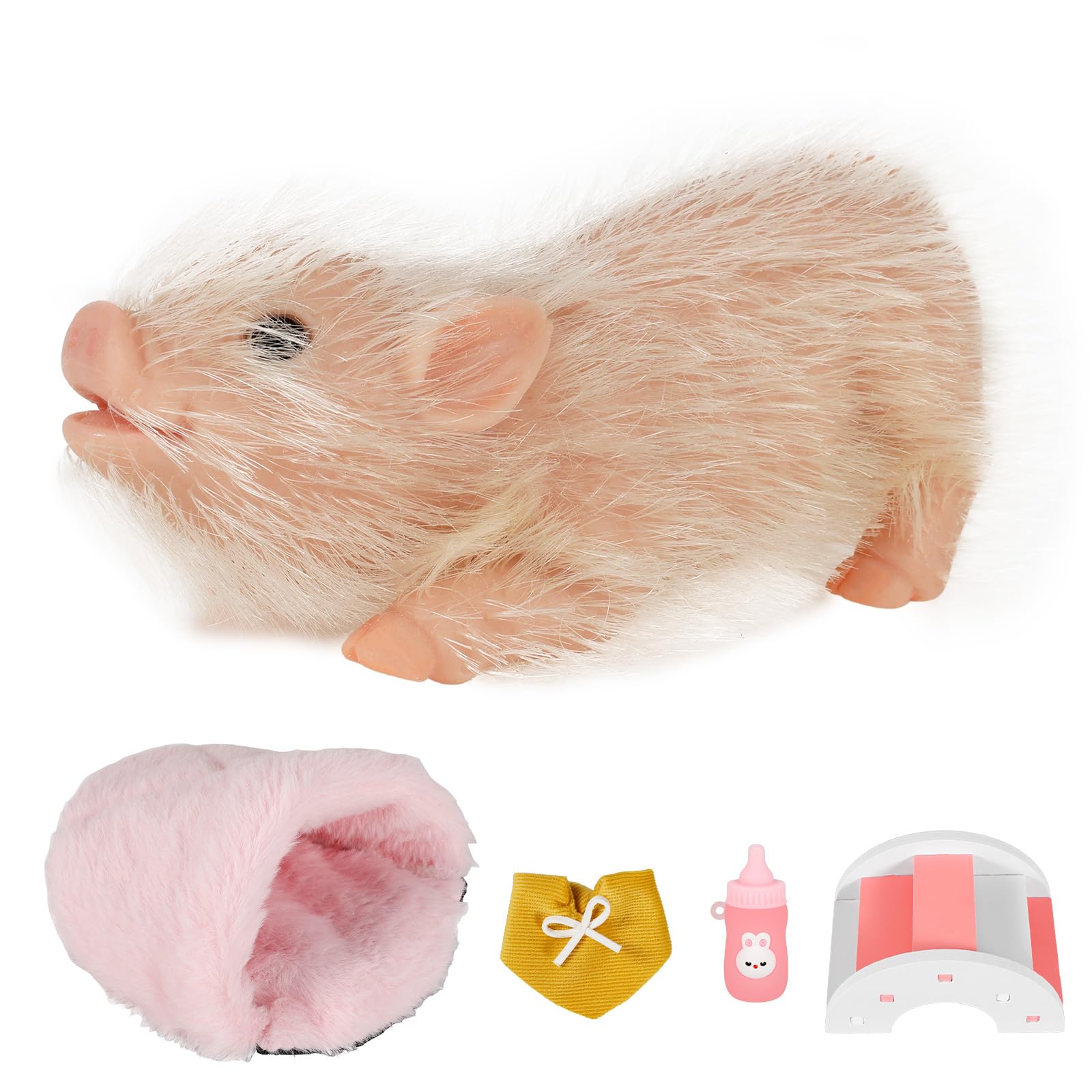 Lifelike Mini Silicone Pig Doll Toy, 5 Inch Mini Soft Reborn Animal Toy with Nursing Bottle and Accessories, Non-Toxic Piggy Doll for Kids Party Decoration(Style 1)