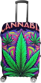 Thickened Elastic Travel Suitcase Protector Cover Colorful Weed Leaf Trolley Case Sleeve with Buckle Strap Belt, Washable and Anti Scratch Cover Fit 22-24 Inches Luggage