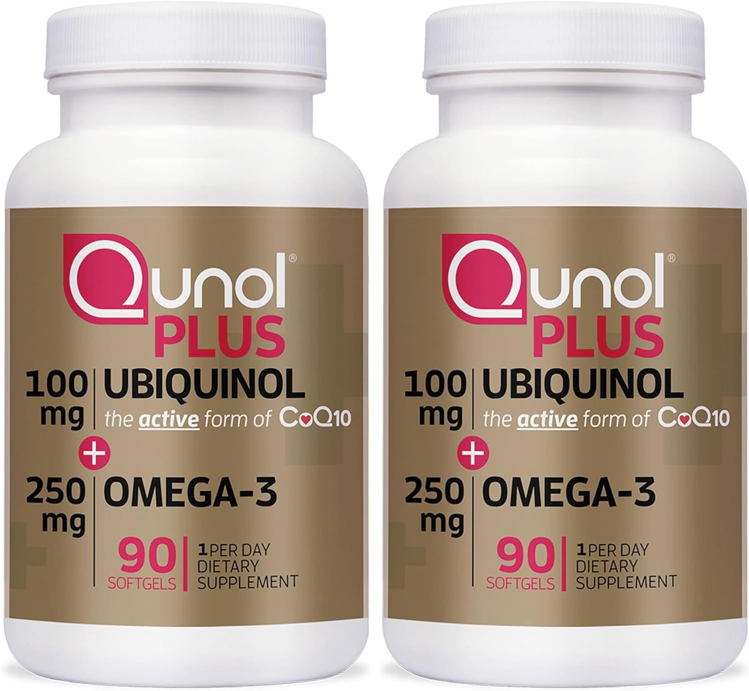 Qunol Plus Ubiquinol CoQ10 100mg with Omega 3 Fish Oil 250mg,Extra Strength Antioxidant Supplement,90 Count (Pack of 2)