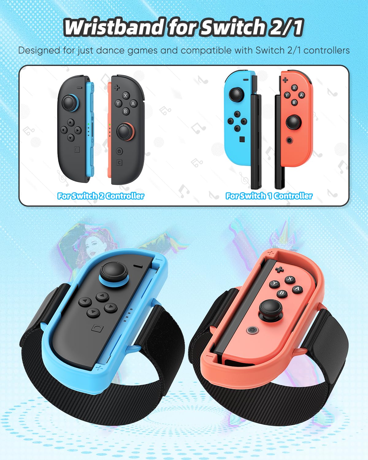 KOVA Armband Straps für Nintendo Switch 2/Switch 1/OLED (Hellblau & Hellrot) für JoyCon 2, Just Dance 2026/2025/2024, Zumba Burn it Up (2 Packungen)