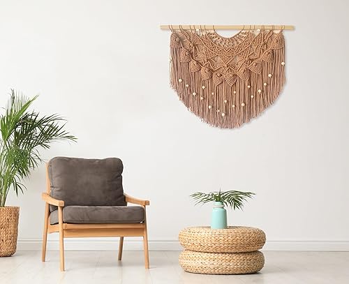 Miniatura 4 de Youngeast Cortina grande de macramé para colgar en la pared, estilo bohemio, con cuentas para ventana, macramé, cabecero, sala de estar, tapiz de