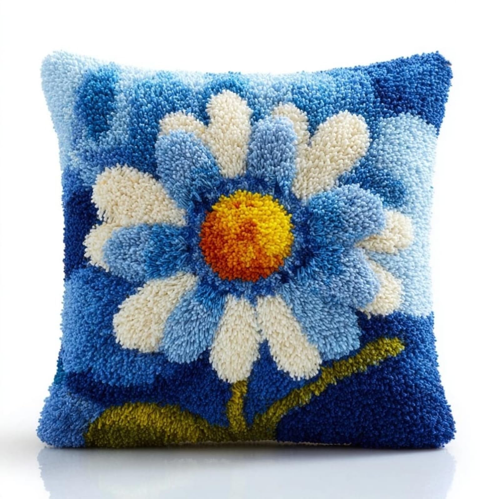 WallustrioaW Latch Hook Kit Cushion,Blue Daisies
