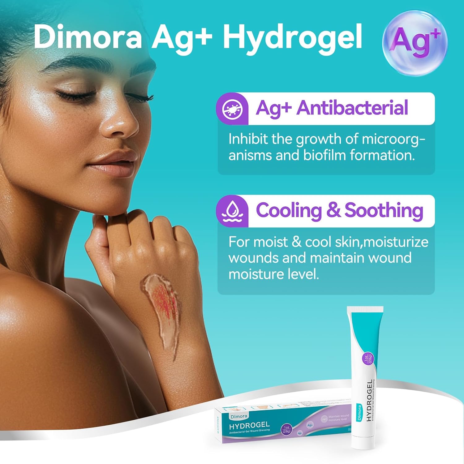 Dimora Wound Dressing Sacrum Foam Bandages+Dimora Silver Hydrogel Gel Wound Dressing 1oz