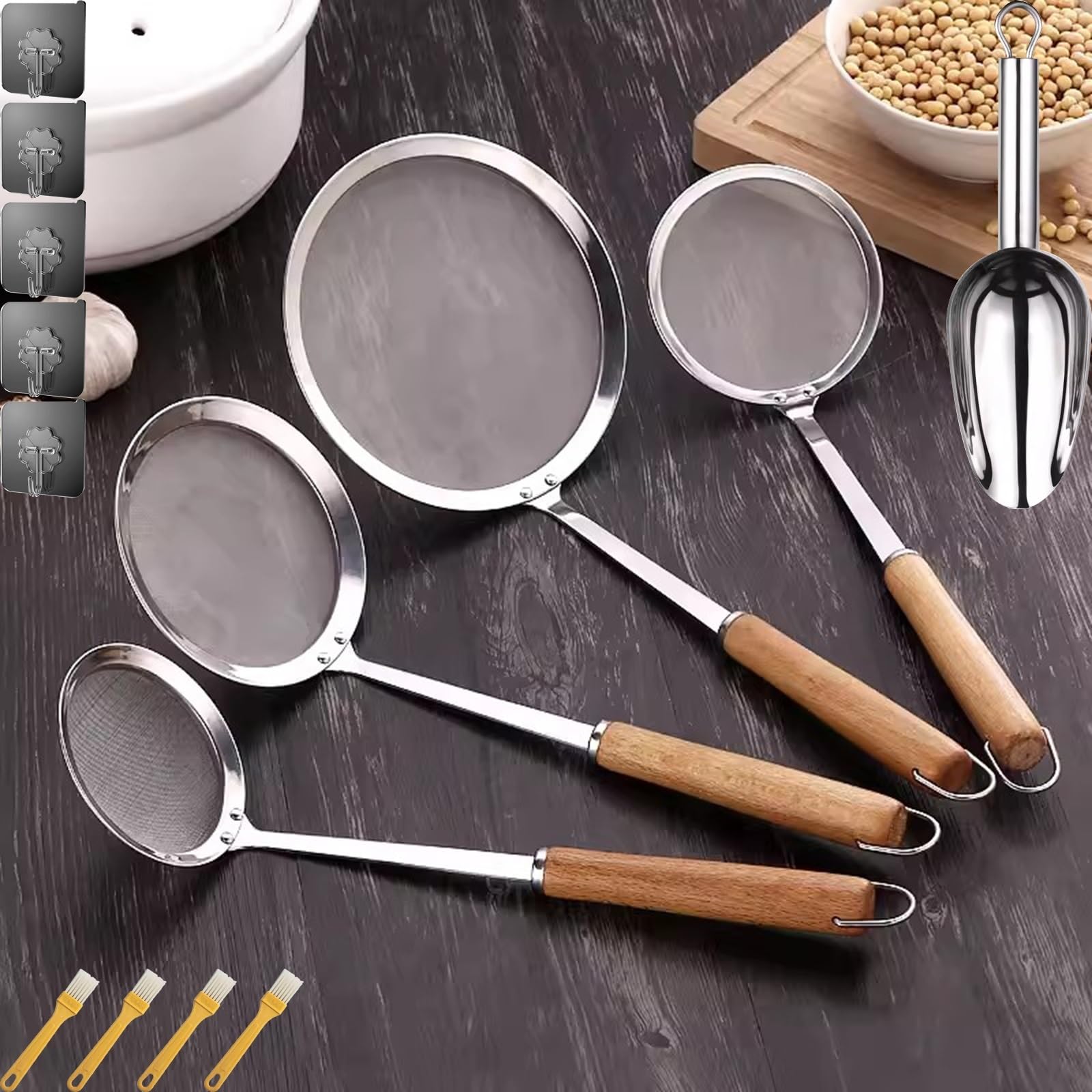 Juego de 4 tamices y coladores, colador de malla fina, colador doméstico, juego de tamiz fino, colador de cocina y hogar hecho de acero inoxidable para cocinar, quinua