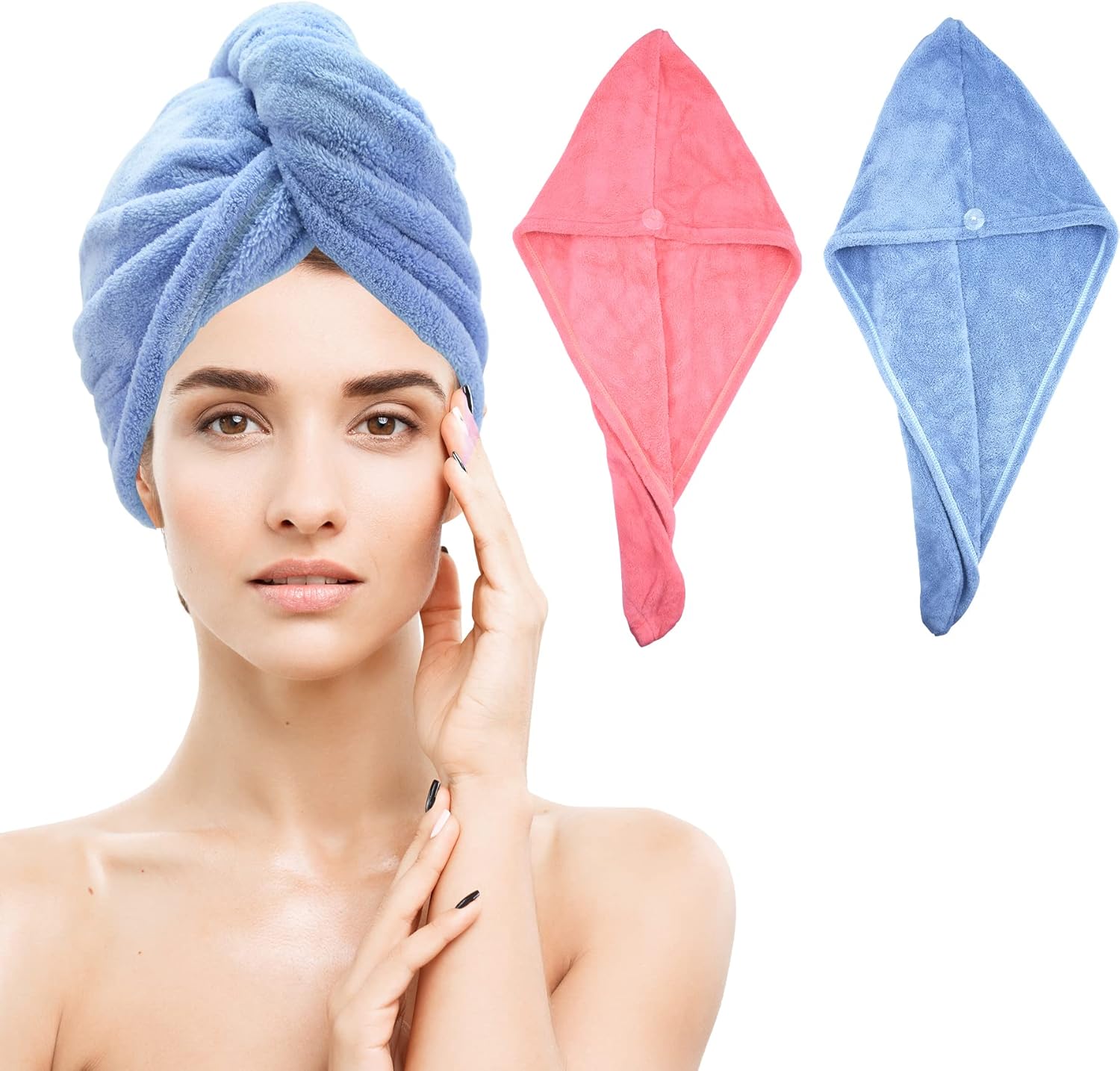 Lesirit Microfiber Hair Towel, Hair Towel Wrap for Women 2 Pack Hair Towel for Long Hair Quickly