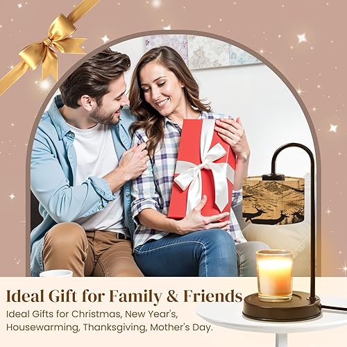 Miniatura 30 de Lámpara calentadora de velas con temporizador y atenuador, retro de los años 70, líneas onduladas abstractas psicodélicas, rosa, naranja, beige,