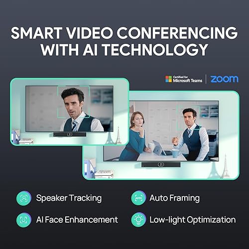 Miniatura 2 de Yealink Cámara de videoconferencia UHD 4K con certificación Zoom, cámara web de gran angular de 133 con 8 micrófonos y altavoces, UVC40 con