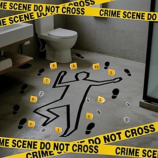 Eaasty 24 Pcs Halloween Crime Scene Decorations Kit Murder Mystery Detective Party Crime Scene Tape Body Silhouette Evidence Markers Bloody Footprint Clings Footprints Decals for Horror Haunted House