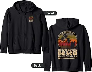 2 Sided Vintage Huntington Beach Orange County Surfing Zip Hoodie