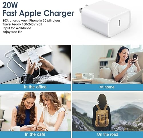 Miniatura 5 de Bloque de cargador para iPhone 1716, paquete de 3, bloque de carga rápida USB C de 20 W, bloques de carga rápida, adaptador PD tipo C para Apple