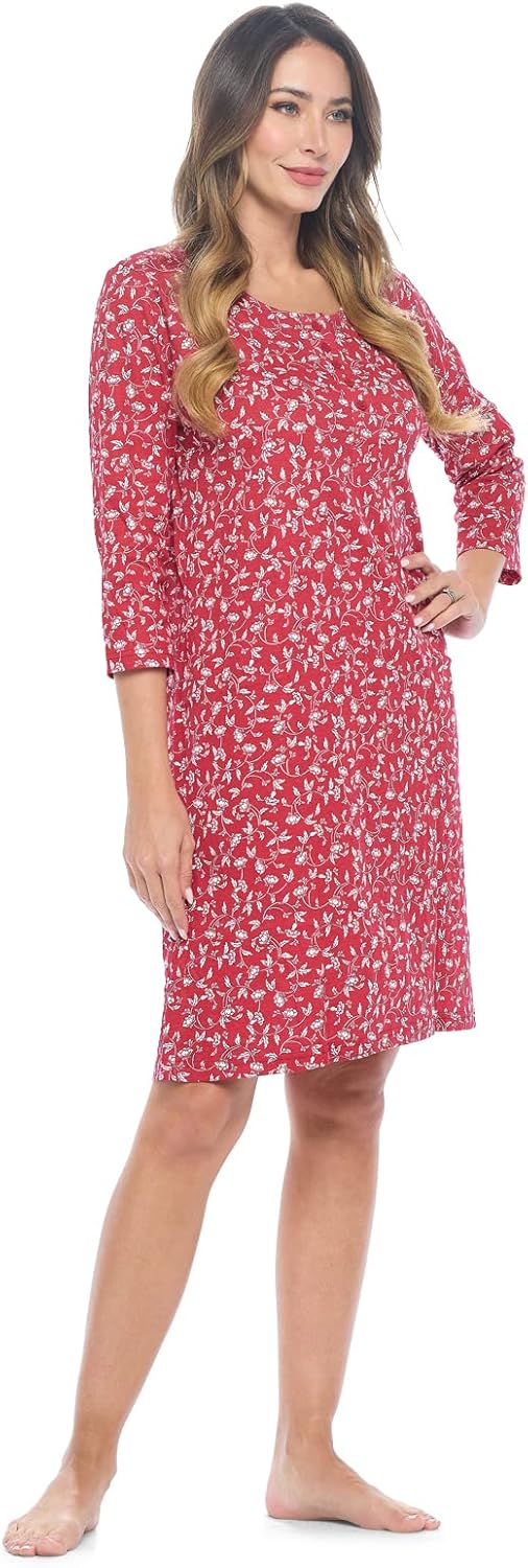 Casual Nights Women's Henley Nightshirts Set of 2, Floral 3/4 Sleeve Nightgowns & Solid Sleepwear Shirt - Image 3