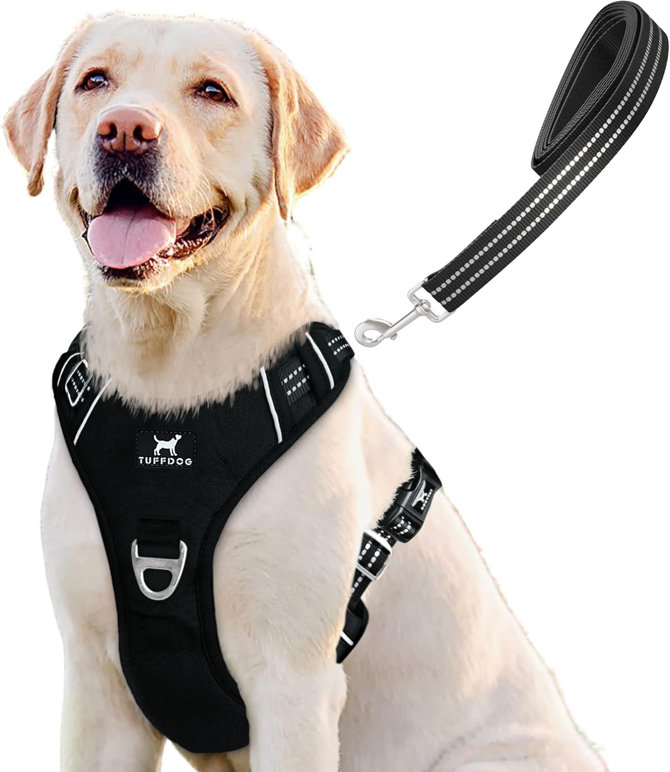 TUFFDOG Easy-Fit Dog Harness Large, Fast Release Neck Clip, Premium Padded Reflective No Pull Harness with Control Handle