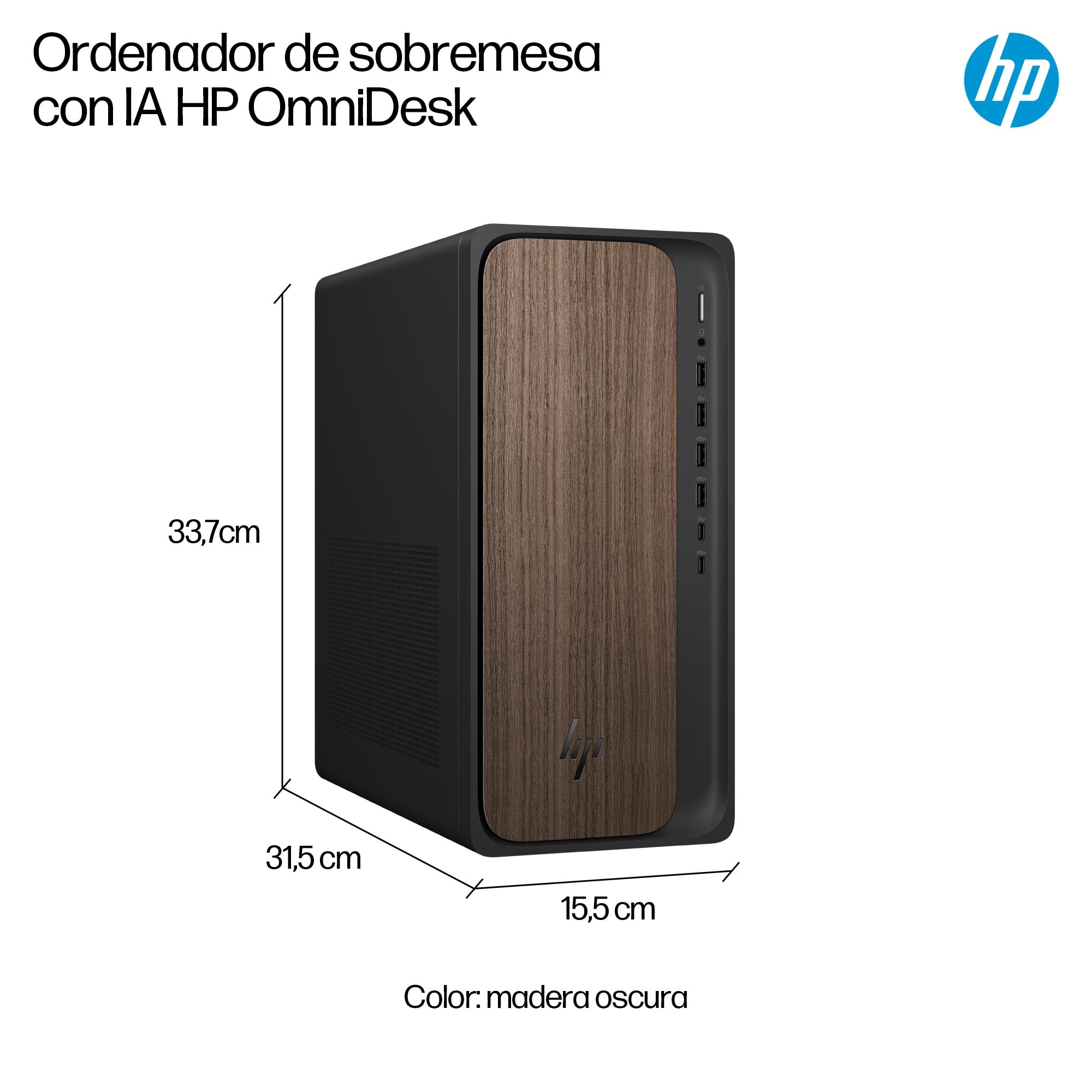 HP OmniDesk AI, Ordenador de Sobremesa con IA, Intel Core Ultra 5 225, 16GB RAM, 1TB SSD, Wi-Fi 6E, Windows 11 Home, Gráficos Intel, PC Torre para Trabajo y Productividad, Marrón