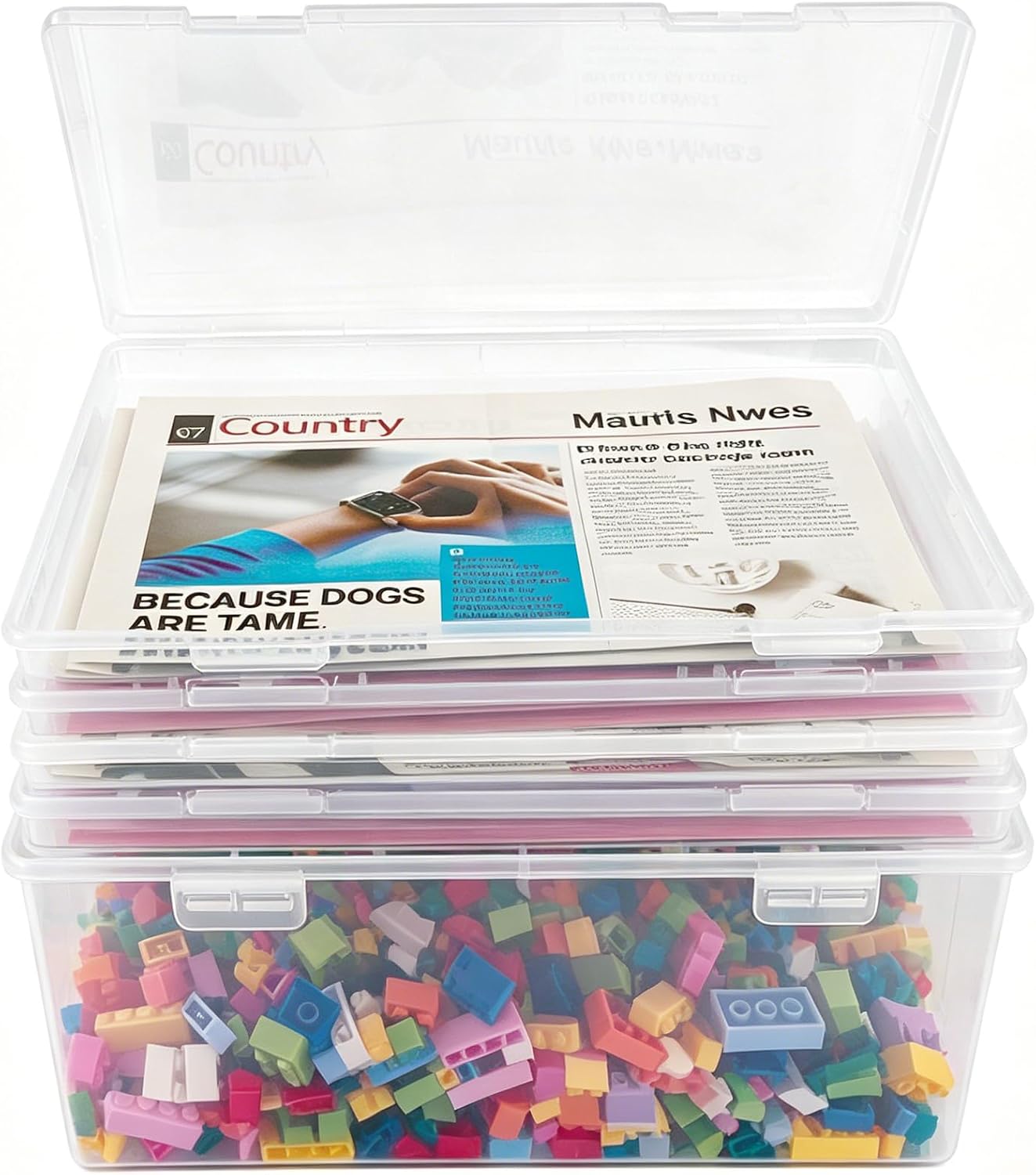 Pack of 5 Storage Boxes with Lid A4 Storage Organiser Portable Document Box Archive Box A4 for Crafts Paper Art Supplies Building Blocks Tool Certificates 10L/1.5L