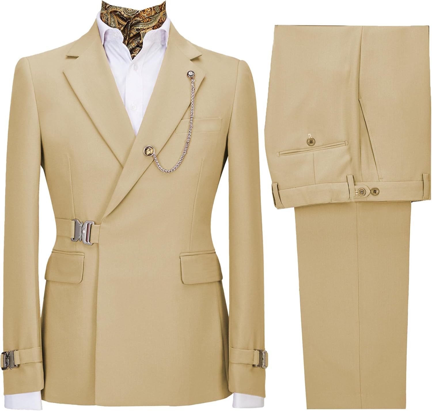 Men's 2 Piece Suit with Metal Clasp Slim Fit Suit Stylish Business Pants Casual Wedding Grooms Tuxedo Suit