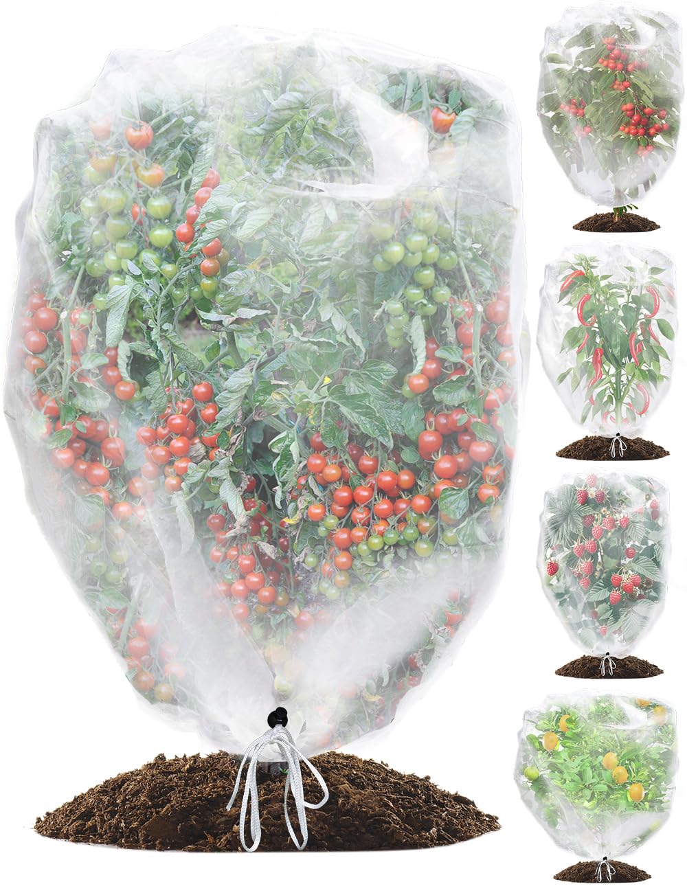 wohohoho 5 Packs Blueberry Bushes Netting Cover with Drawstring, 4.9Ft x 3.3Ft Garden Tree Netting Pest Barrier Tomato Protective Covers Prevent Fruits Plants from Squirrel Bird Insect Deer Animals