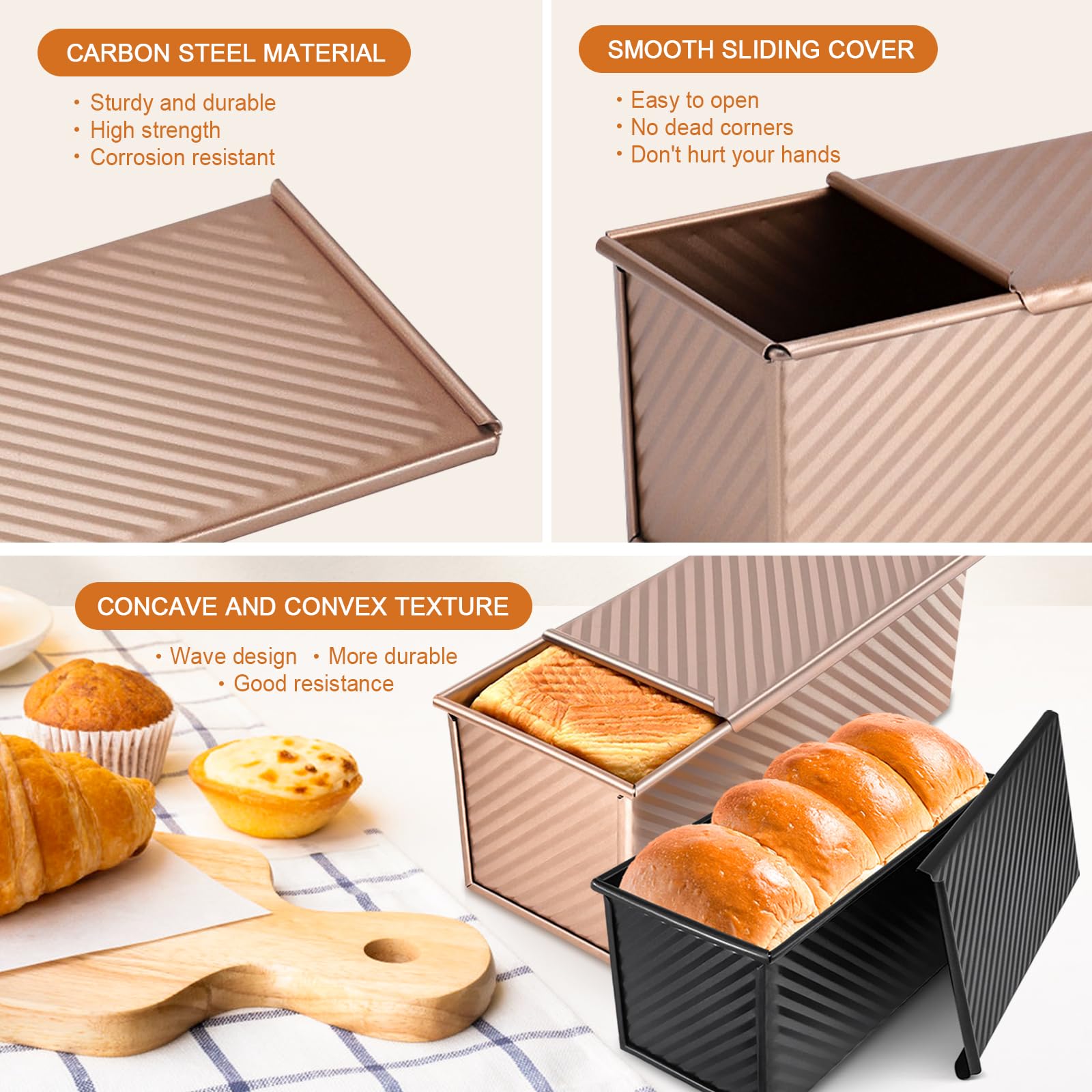 Molde antiadherente para pan con tapa, de acero al carbono, con tapa, fácil de usar