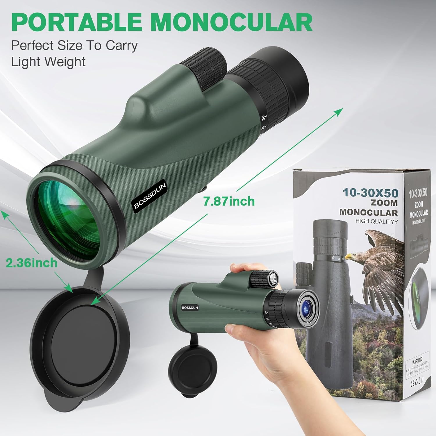 Telescopio Monoculare Zoom, Telescopio Monoculare ad Alta Potenza per Smartphone con Treppiede, Monoculare HD per Adulti (green)