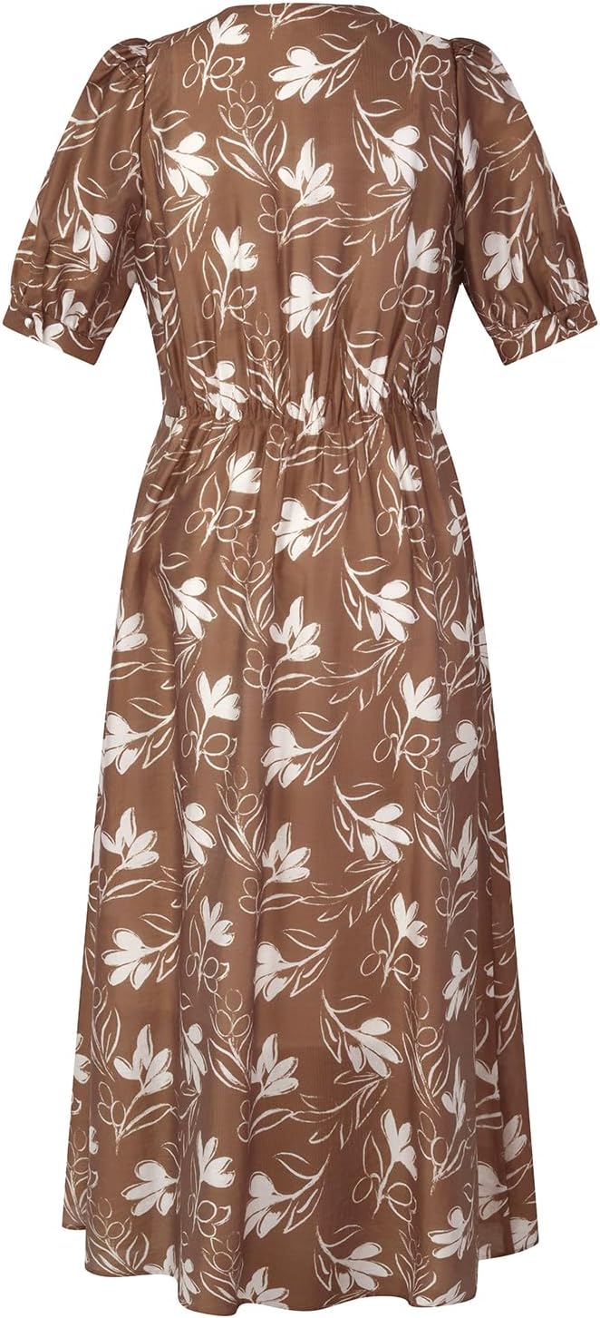 GOELIA Women Bubble Hem Midi Dress 2026 Puff Sleeve Square Neck Dress Acetate Blend Casual Floral Dresses with Scrunchie