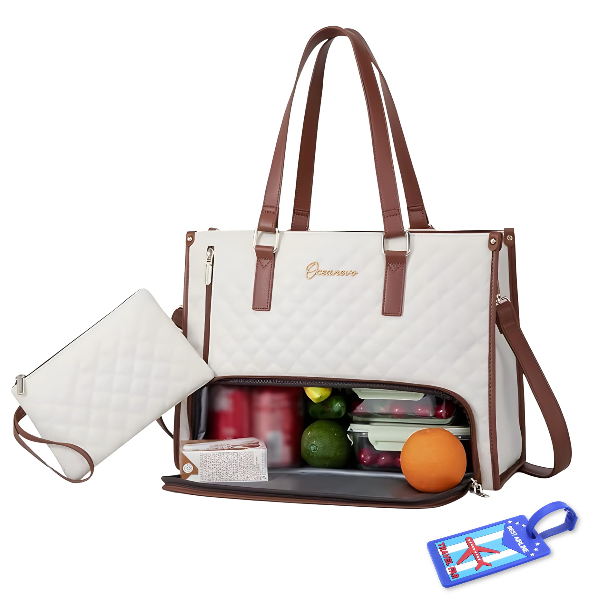 2 in 1 Stylish Laptop Tote Bag for Women Office use with Insulated Lunch Bag Compartment includes Small Pouch and Luggage Tag, Laptop Handbag for Office, Travel-image-33