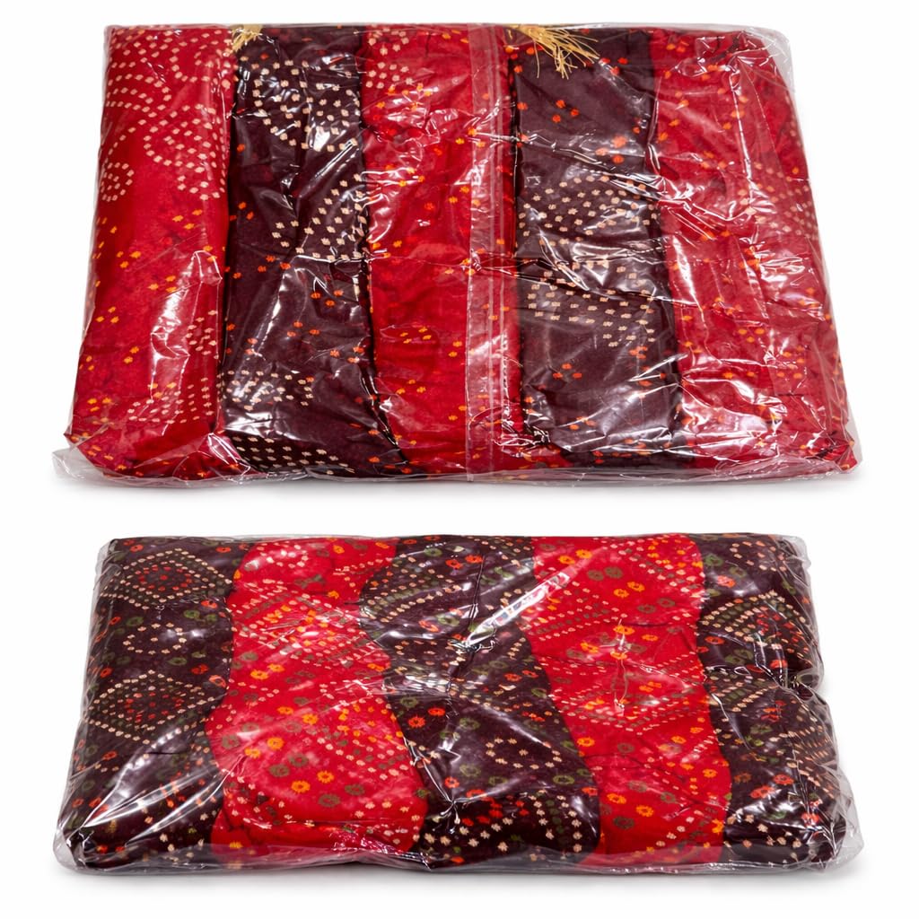 Jaipuri Style Bandhani Printing Cotton Combo, Red and Brown, Perfect for Navratri, Set of 5-picture-30