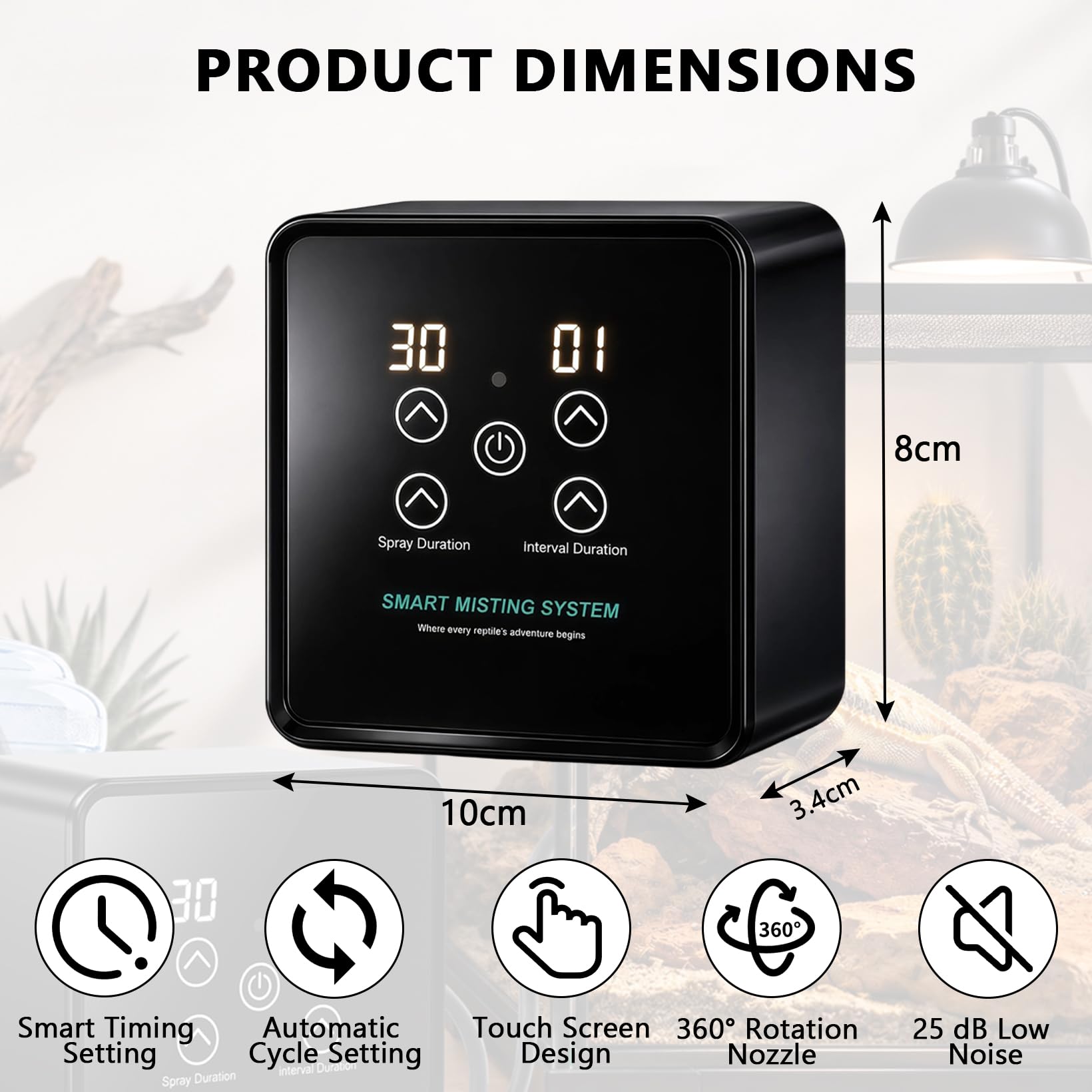 Sistema de riego terrario, nebulizador automático de reptiles con mando a distancia, pantalla táctil y temporizador, boquillas de pulverización ajustables 360°, sistema inteligente de humidificación