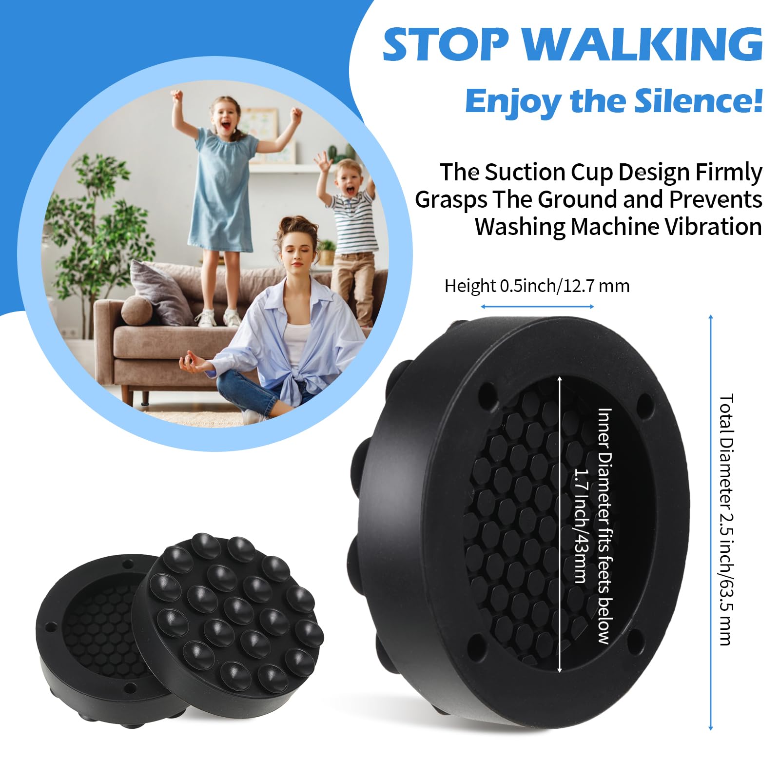 4 Pcs Washing Machine Feet Pads, Non Slip Fixed Anti Deviation Washing Machine, Rubber Washing Machine Vibration Pads, Washing Machine Feet Anti Vibration, Washing Machine Stabilizer Support, Black